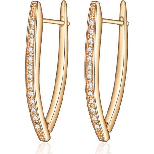 New Fashion V Shape Gold Stud Earring with Cubic Zirconia Geometric Letter Earrings for Women Wedding Party Jewelry Gifts