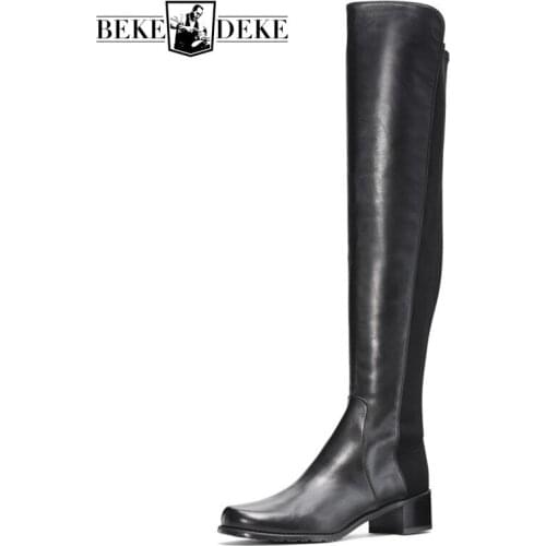 Sexy Winter Women Over The Knee Boots Luxury Runway Sheepskin Long Boots Shoes Street Winter Thick Heel Stretch Botas Mujer