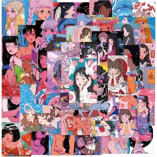 50PCS Cartoon Girl Illustration Stickers Fridge Guitar Laptop Motorcycle Luggage Skateboard Graffiti Joke Sticker Decal Kid Toy