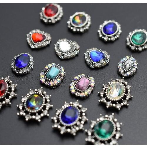 10pcs Silver Square Heart AB Rhinestone Nail Art Decorations nail stones Alloy 3D Hollow strass Nail Charm Nail Accessory