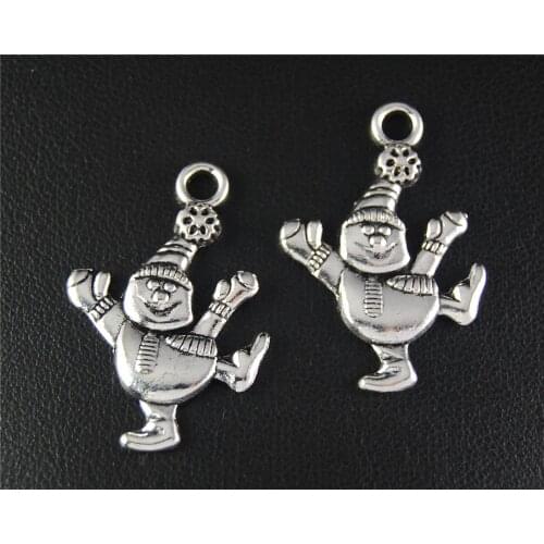 20pcs Silver Color Christmas Snowman Charm Fit Bracelets Necklance DIY Metal Jewelry Making 30X20mm A2068