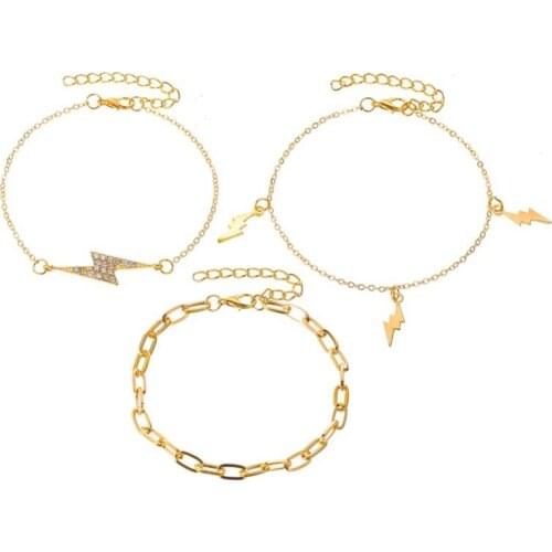 3 Pcs / Set Golden White Hollow Circle Lightning Eight Figure Adjustable Fashion Alloy Bracelets For Women Girls