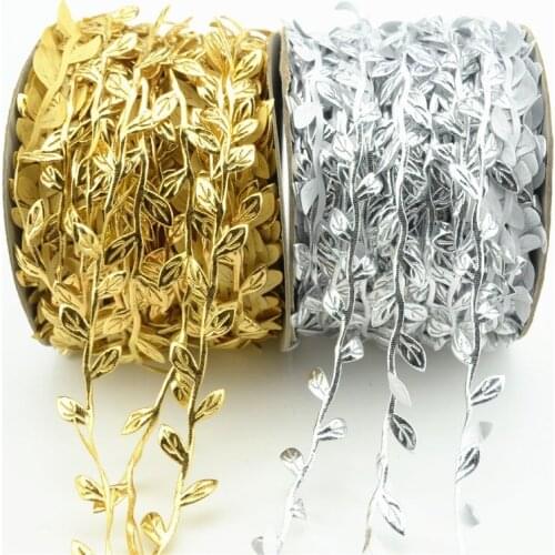 50 Meter Silk Nature Gold Artificial Leaf Leaves Vine For Wedding Box Decoration Foliage Craft Wreath Leaf Trim Satin Ribbon