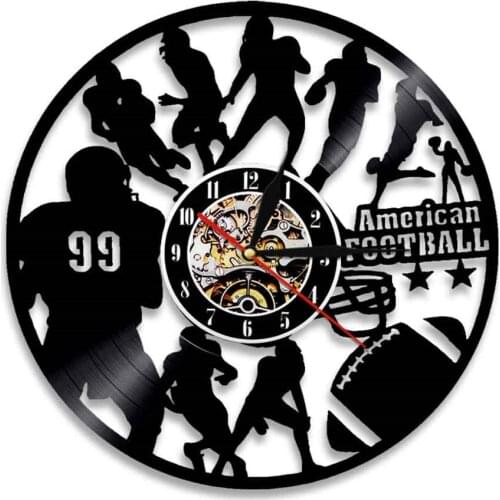 American Football Home Decor Silent Quartz Wall Clock Rugby Football Player Silhouette Vinyl Record Watch Sports Lover Gift