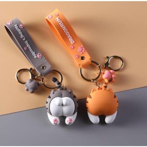 Cute Cat Butt Key Chains For Women Girls Cats Ass Keychain Car Bag Animal Bell Pendant Keyring Jewelry Gift Orange gray