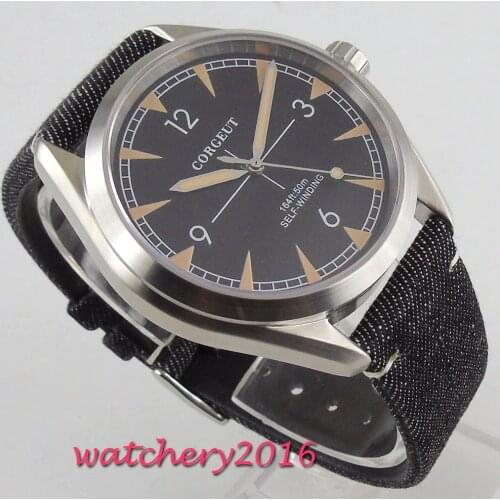 39mm Corgeut Black Dial Sapphire Glass Brushed Case Miyota Automatic Mechanical Mens Watch