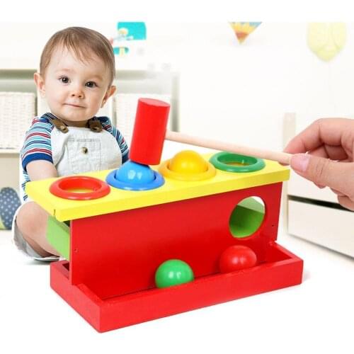 Kid Wooden Color Match Hammering Ball Box Puzzle Game Hand Piling Interactive Toy