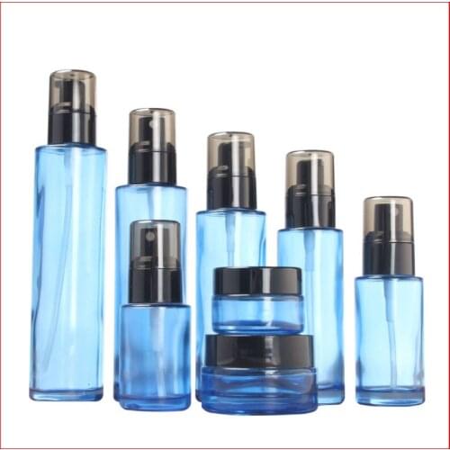 20/30/50/40/60/80/100/120ML blue Empty glass bottle/jar lotion/mist spay pump Cosmetic Packing Refillable bottle