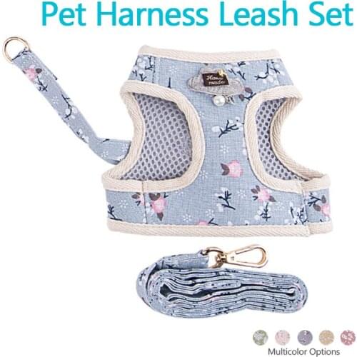 Cotton Pet Vest Dogs Harnesses Leash Suit Adjustable Break Free Cat Harness D Ring Floral Printing Dog Chest strap Cats Collars