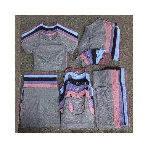 Yoga Sets Seamless Leggings Bra Long Sleeves Shirt Crop Top Women Running Gym Sportswear High Waist Fitness Sports Bra Pant Suit