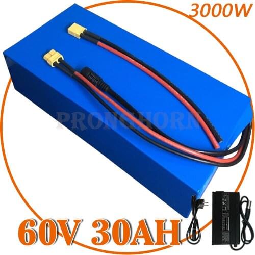 60V Battery 60V 20Ah 25Ah 30Ah Electric Bike Lithium Battery for 60V 1000W 2000W 3000W Ebike Motor with Charger Free Customs Tax