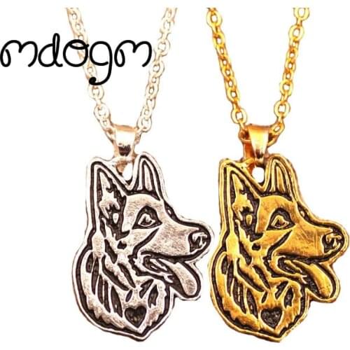 Cute German shepherd Necklace Dog Animal Pendant Antique Gold Silver Plated Jewelry For Women Girls Kids Ladies AKC N063