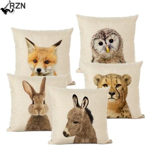 Cute Baby Animals Cushion Cover Home Decor Bunny Donkey Fox Decorative Pillows Linen Pillow Case Baby Room Decoration