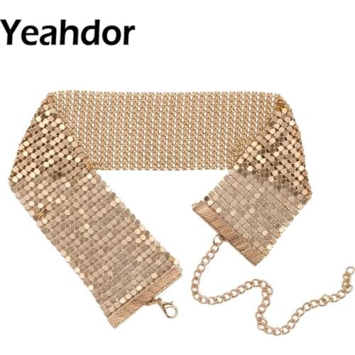 Fashion Choker Necklace Women Girls Glittery Shiny Smooth Adjustable Wide Mesh Flat Chain Metal Chocker Collar Alloy Necklace