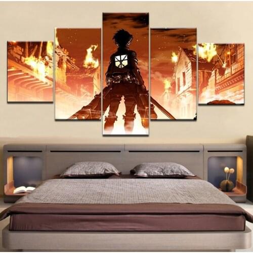 Modular Canvas Paintings Wall Art Home Decor HD Prints 5 Pieces Attack on Titan Eren Yeager Pictures Animation Posters Framework
