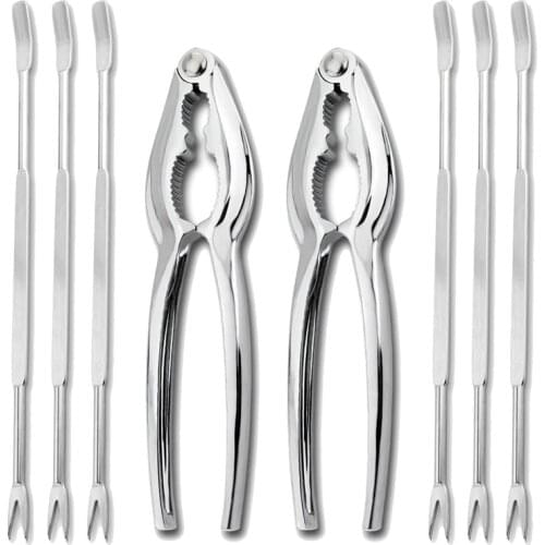 8 Piece Seafood Tool Kit, Stainless Steel Crab Leg Cracker and Forks Nut Cracker Set Shellfish Sheller