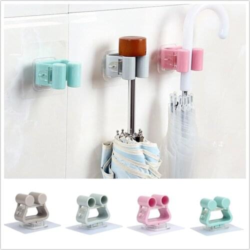 Wall Mounted Mop Holder Brush Broom Hanger Home Storage Rack Bathroom Suction Hanging Hook Household Tool Home Bracket Nail-free