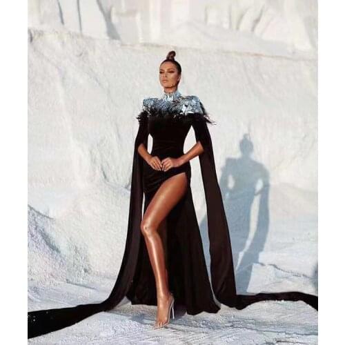 New Arrival Ladies Long Sleeve Sexy Floor-Length Evening Party Dress Black Color Celebrity Red Carpet Fashion Dress