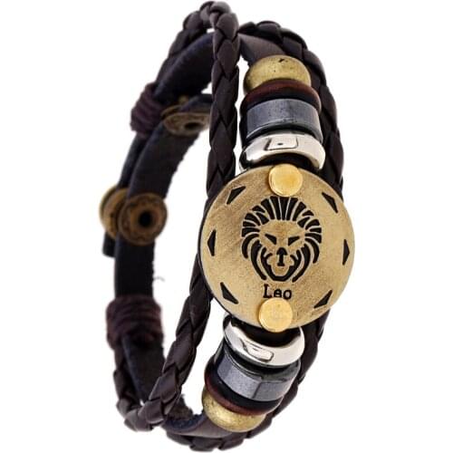 Punk Zodiac-Aries Leo Bracelet Constellations Charm Men Animal Bracelets Virgo Pisces Pendant Women