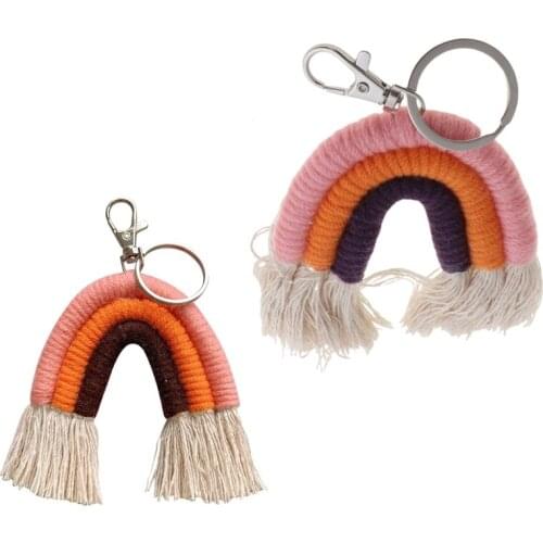 Weaving Rainbow Keychains Boho key Holder Keyring Macrame Bag Charm Car Hanging