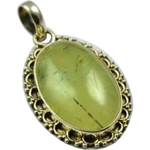 Lovegem Nature Prehnite Pendant 925 Sterling Silver, 39.8 mm, MHBAP4960