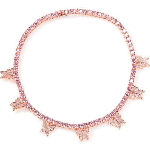 Butterfly Charms Choker 4mm CZ Tennis Chain Bling Iced Out Necklace Luxury Chain Fashion Hip Hop Jewelry