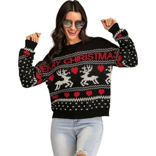 Christmas Womens Sweater Round Collar Long Sleeve Top Casual Slim Loose Pullover Knitted New Fashion Sweater