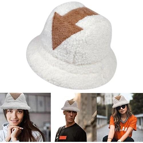 3 Color Fashion Bucket Flat Top Lamb Wool Winter Warm Fishing Caps Faux Fur Swag Arrow Symbol Printed Hat Men Women Tide Hats