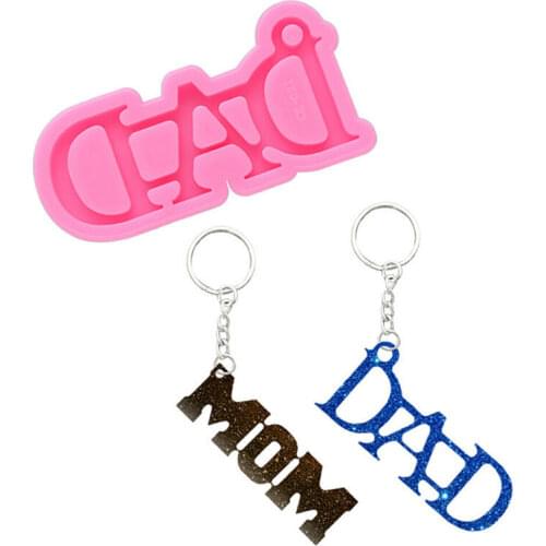 MOM DAD DIY Silicone Keychain Mould with Keyring Epoxy Resin Mold Pendant Jewelry Handmade Making Tool Resin Keychain Pendant