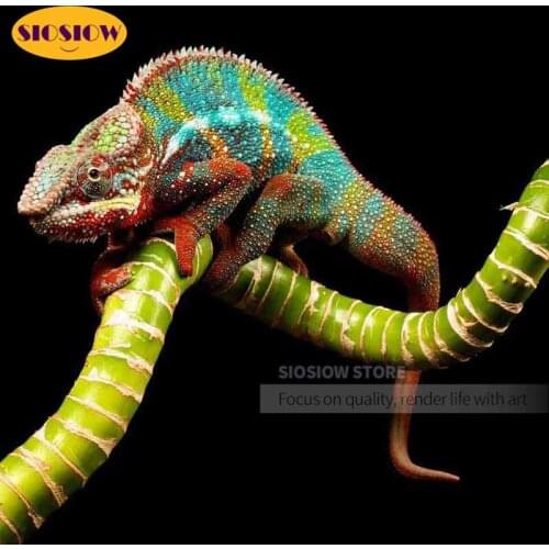 SIOSIOW 5d Diamond Painting Chameleon Diamond Embroidery Reptile Full Drill Round Square Resin Cross Stitch Kit Home Decoration