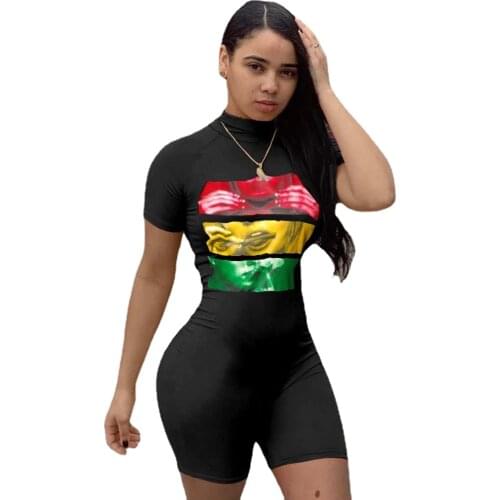 CM.YAYA Women Striped Splicing Short Sleeve Turtleneck Bodycon Bodysuit Jumpsuit One Piece Overalls Active Wear Romper Playsuits