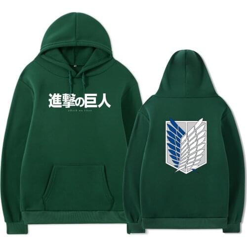 Anime Hoodie Attack on Titan Hoodied Long Sleeve Streetwear Harajuku Sweatshirt Cosplay Unisex Sport Hoody Green Tops Dropship