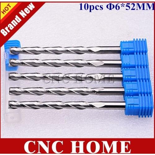 High Quality 10pcs/lot 6*52mm Double Flute Carbide CNC Sprial Engraving Router Bits, End Mill Cutting Tools Cutter