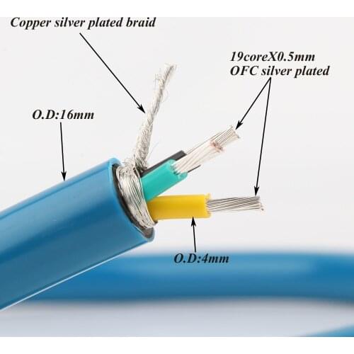 High Power EMC Shield 4N OFC silver plated AC power cable HiFi Audiophile Power Cord Silver Plated HiFi Audio Cord peramplifier