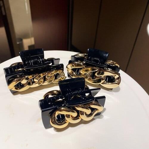 Minar Gold Color Metal Twist Linked Chain Hair Claws Big Geometric Shark Hair Clips Vintage Hair Accessories for Women Gift 2021