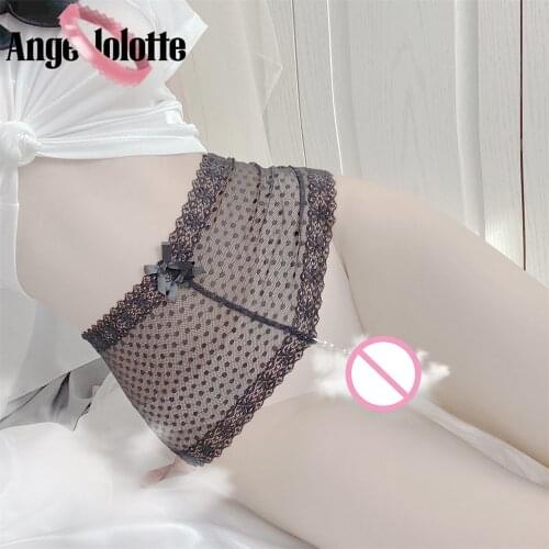 Women Sexy Lace Lingerie Temptation High Waist Pearl Massage Panties Open Crotch Thongs Transparent Hollow Out Underwear Female