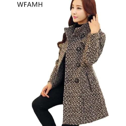 New wool blends womens coat winter 2021 autumn fashion elegant mother high collar plaid thin long tweed outerwear womens