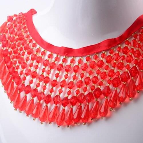 1yards/lot Fancy red Beaded Crystal Shiny beautiful Tassels Flower Lace Trim Rhinestone Bridal Trim Dress Accessories Curtain