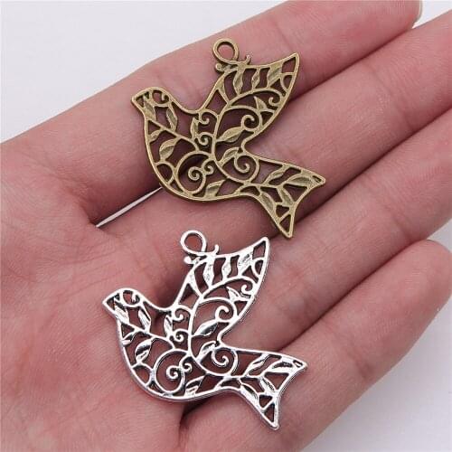 10pcs 36x32mm 2 Colors Antique Silver Color Antique Bronze Plated Charm Bird Hollow Pendants Hollow Bird Pendants Bird