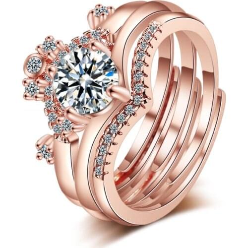 100 Language Crown Combination Zircon Opening Rings For Women 925 Sterling Silver Jewelry Accessories Party Gift SAR95