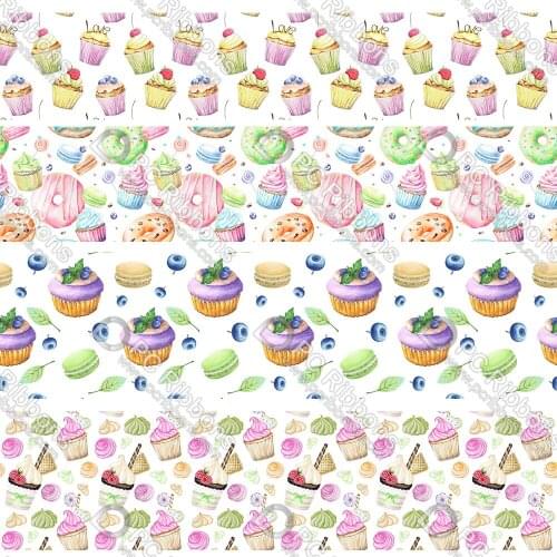 16-75MM Cartoon Cup Cake Printed Grosgrain Polyester Ribbon 50 Yards Gift Wrapping Diy Bows Wedding Drections Ribbons