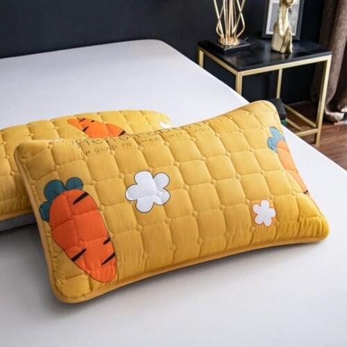 2pcs Thick Quilted Pillow Covers Funny Cartoon Pattern Sleeping Pillowcase Anti-Mite Anti-Bacterial Pillow Protector 48x74cm