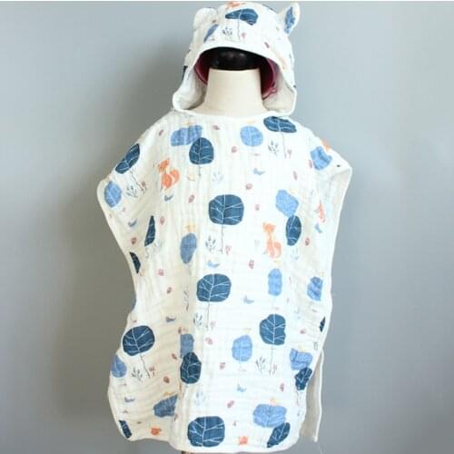 6-layer Child Hooded Cloak Ultra-soft Superabsorbent Muslin Gauze Infants Bath Towel Printing Gauze Beach Towel Baby Girls Bab