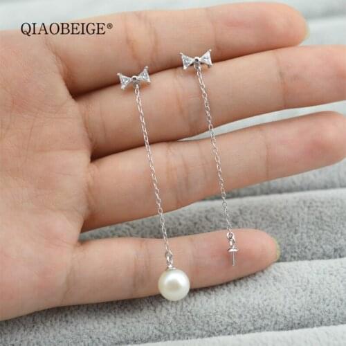 QIAOBEIGE diy accessory 925 silver Jewelry Findings bowknot Stud Earring parts with tray pearl earring base can be customized