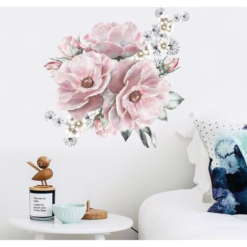Watercolor Flower Wall Stickers Home Decoration Living Room Art Mural Warm Bedroom Decals for Furniture Self-adhesive