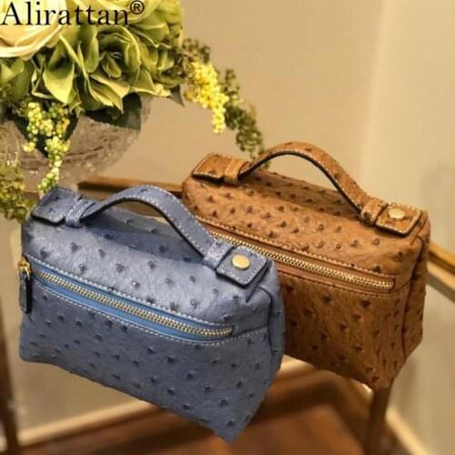 Alirattan New Ostrich Pattern Handbag For Women 2021 Fashion Embossed Python Leather Portable Bag Travel Make up Bag for Lady
