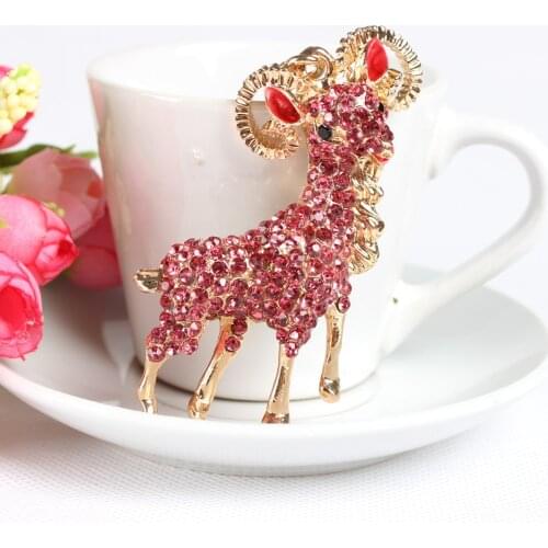 Hot Pink Goat Sheep Cute Crystal Charm Purse Handbag Car Key Keyring Keychain Party Wedding Birthday Gift