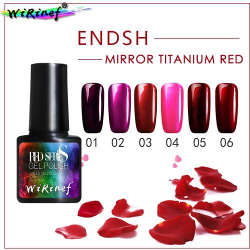 WiRinef 1pcs 3D Titanium Red UV Gel Nail Polish 6 Colors Mirror Effect Colors Gel Lacquer Rose Red Gel Varnish
