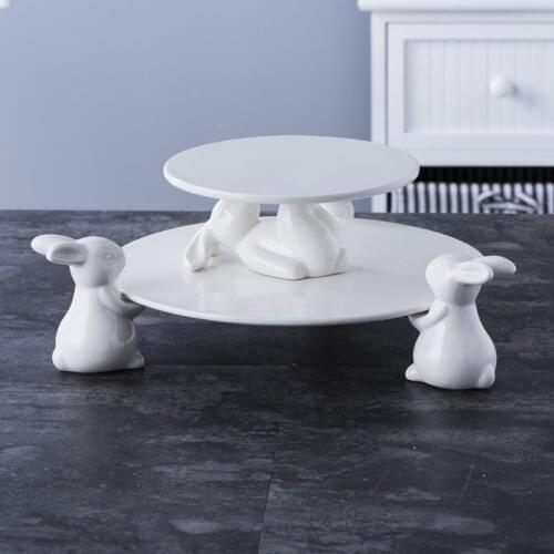 Ceramic Cute Rabbit Plate Birthday Cake Plate Dessert Stand Wedding Living Room Display Plate Household Fruit Dessert Tray