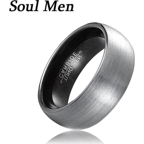 Unisex Black Tungsten Carbide Wedding Engagement Dome Band Ring 8mm for Men Women Comfort Fit Brush Finish TU072R